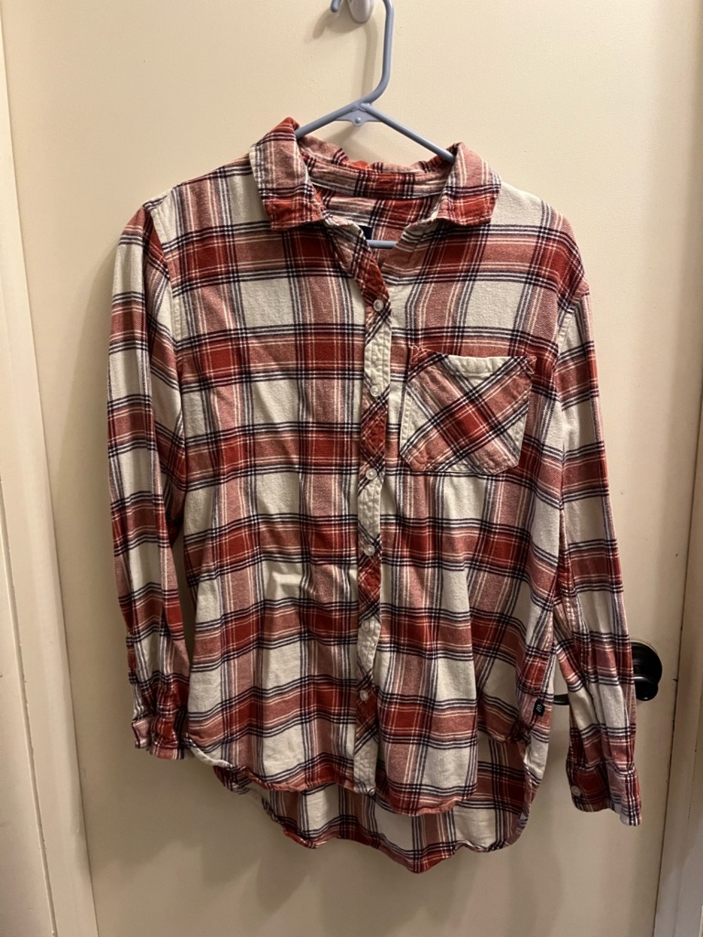 GAP Plaid Button-Up Shirt in Rust, Cream & Navy